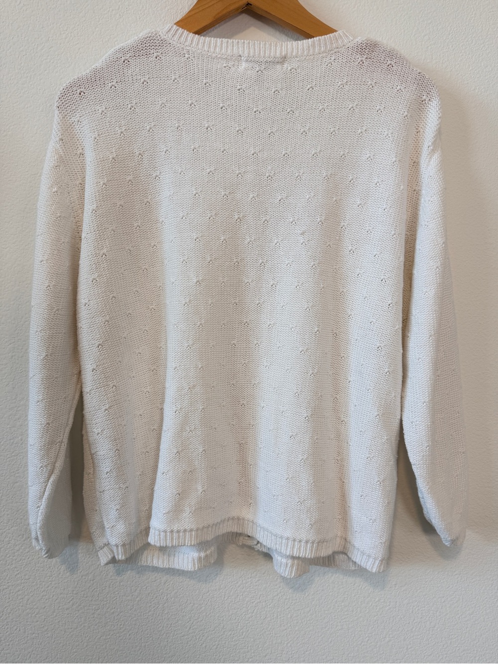 Vintage Classic White Cotton Ramie Pointelle Knit Cardigan Sweater Medium Large - Picture 6 of 8